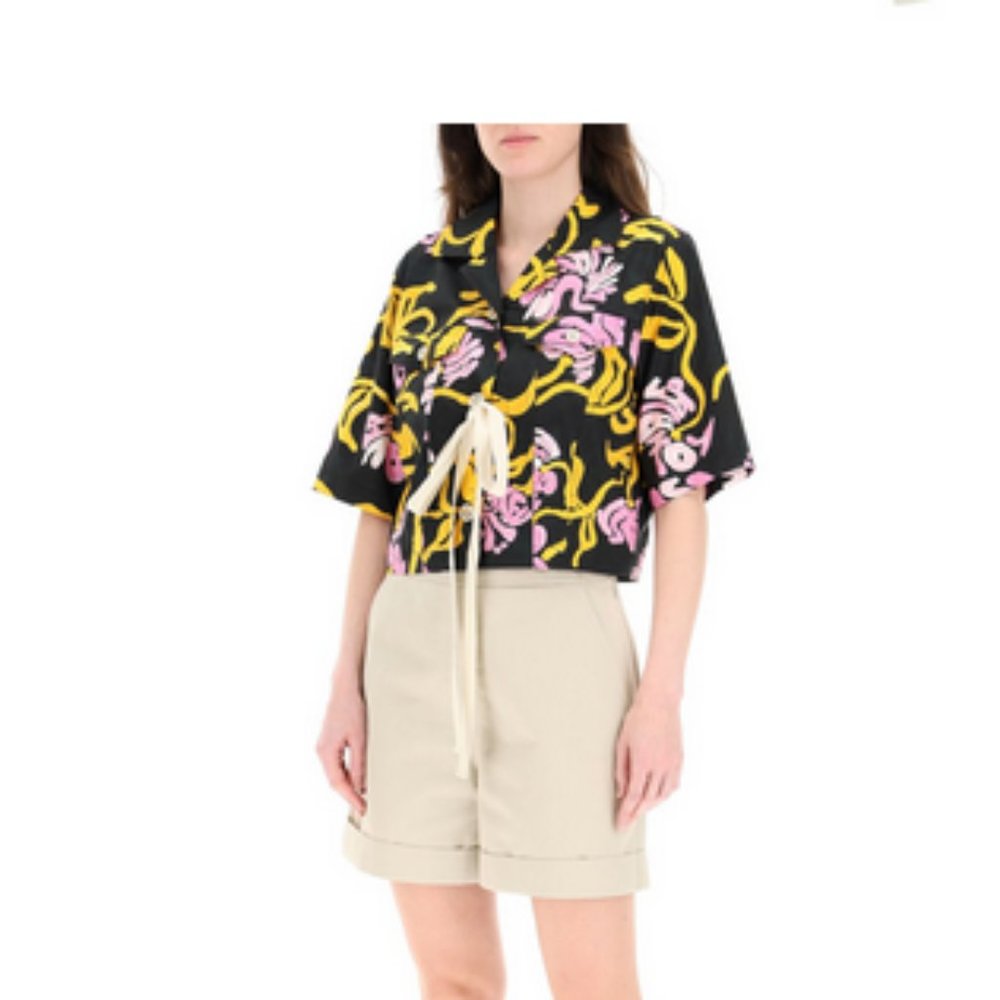 Marni Cotton Printed Crop Short Sleeve Top Jacket Size 40